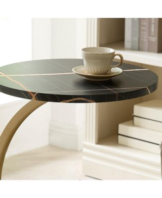 Rouge C-Shaped Side Table – Faux Marble Top & Gold Metal Frame Modern Accent Table, Sofa Table