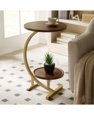 Rouge C-Shaped Side Table – Faux Marble Top & Gold Metal Frame Modern Accent Table, Sofa Table