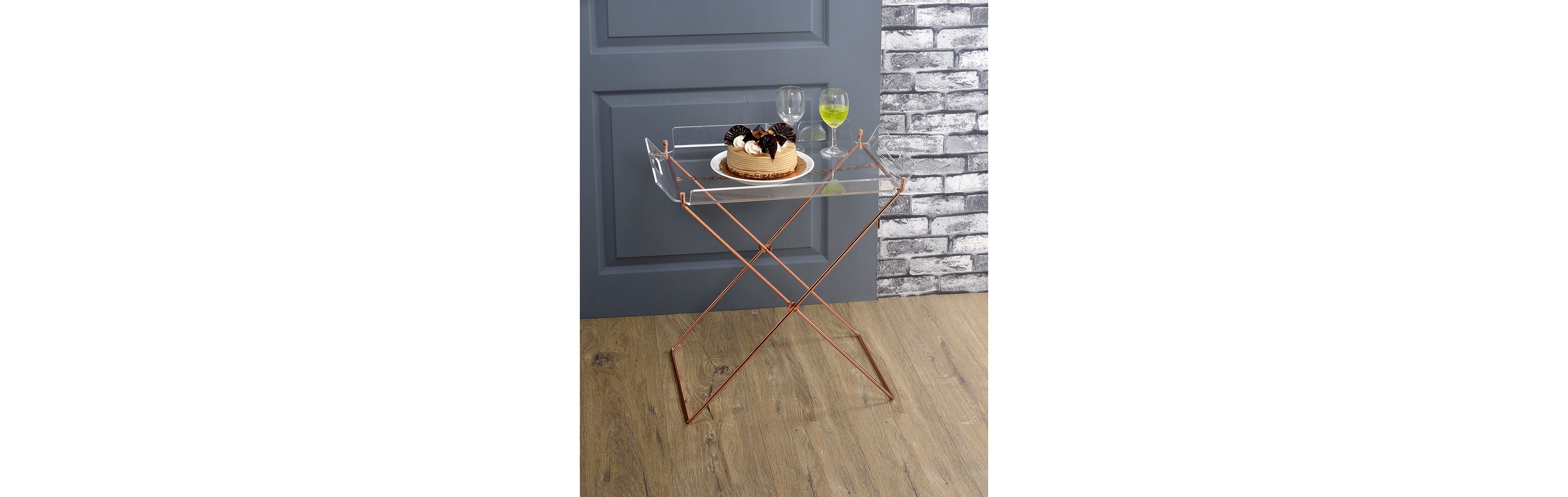 Lovmor Rectangular Tray Table with Removable Clear Acrylic Top, Metal X-Frame Base, 100 lbs Capacity, Modern Accent Table