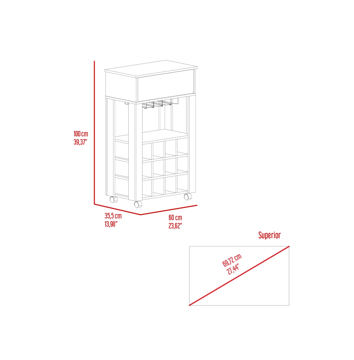 Lovmor 12 - Bottle Wine Cabinet with Four Legs Open Shelf and 27.44in Top