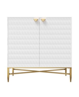 Modern Accent Cabinet with Raised Diamond Pattern Brass Legs and Adjustable Foot Pegs