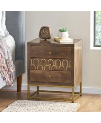 Gold Fish Scale 3-Drawer Mango Wood Contemporary Side Table