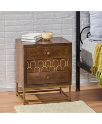 Gold Fish Scale 3-Drawer Mango Wood Contemporary Side Table