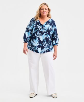 Plus Size Printed Cowlneck Top