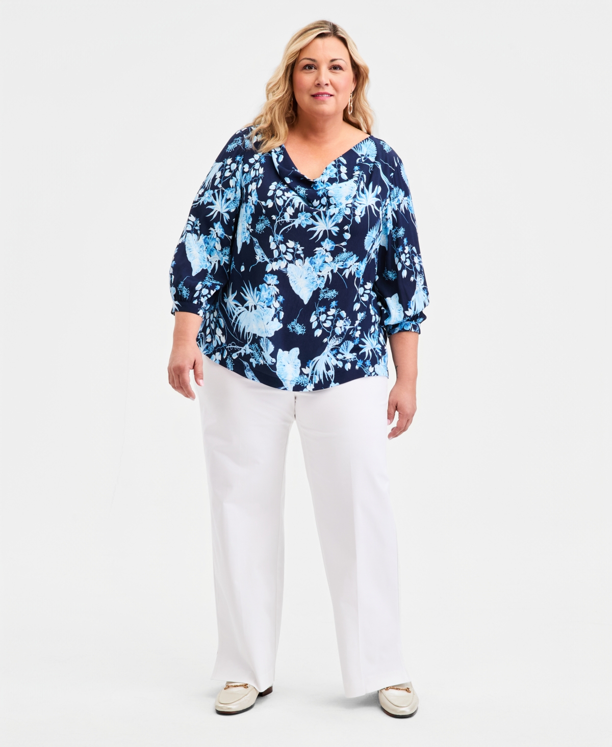 Jm Collection Plus Size Printed Cowlneck Top, Macy's Exclusive