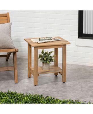 Kellie 16.1" Cottage Classic Slatted Solid Acacia Wood Indoor/Outdoor Side Table with Shelf