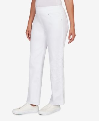 Petite Embroidered Stovepipe Pull On Jeans