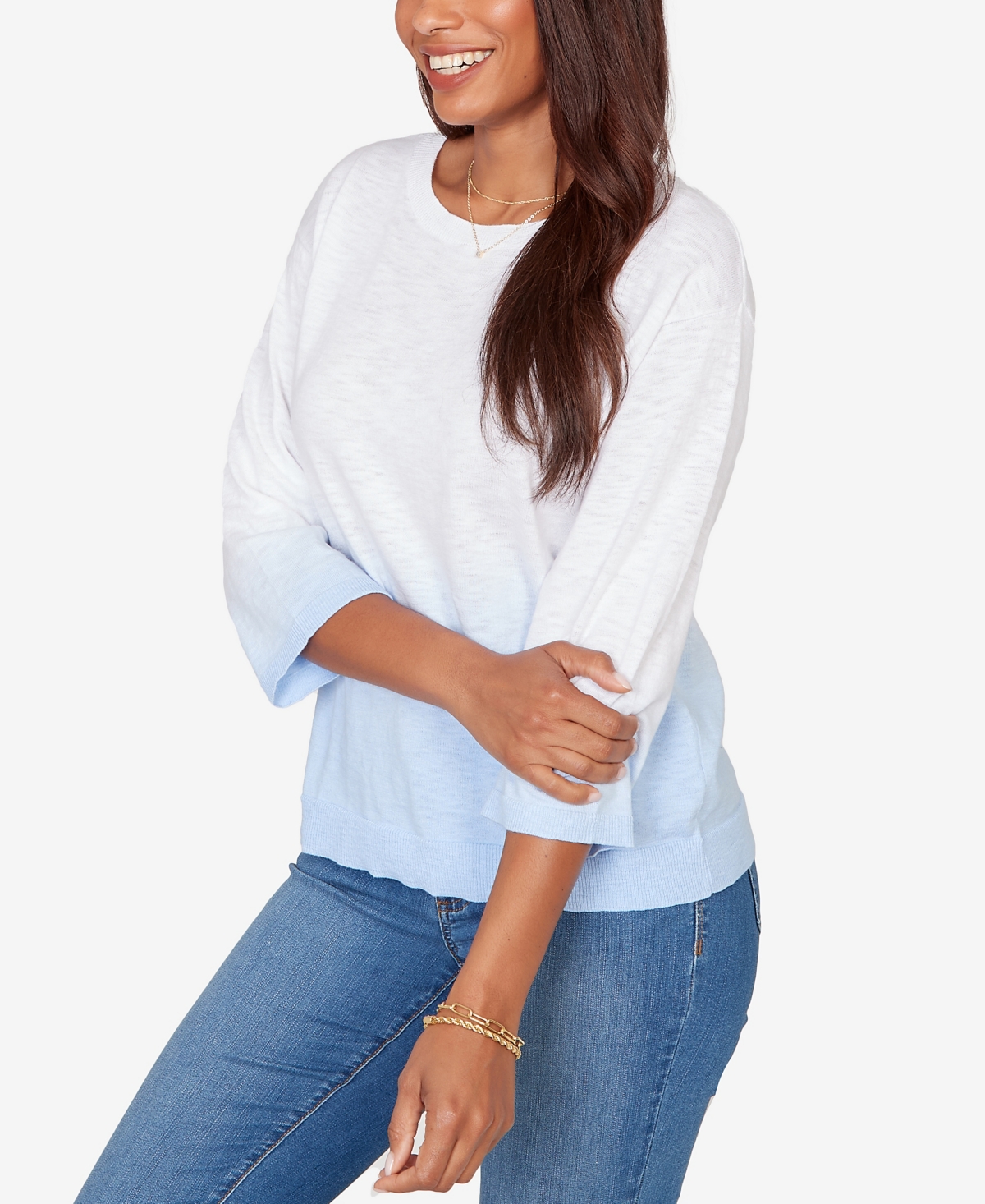Ruby Rd. Petite Dip Dye Ombre Cotton Pullover Sweater
