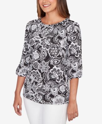 Petite Dotted Floral Puff Print Knit Top