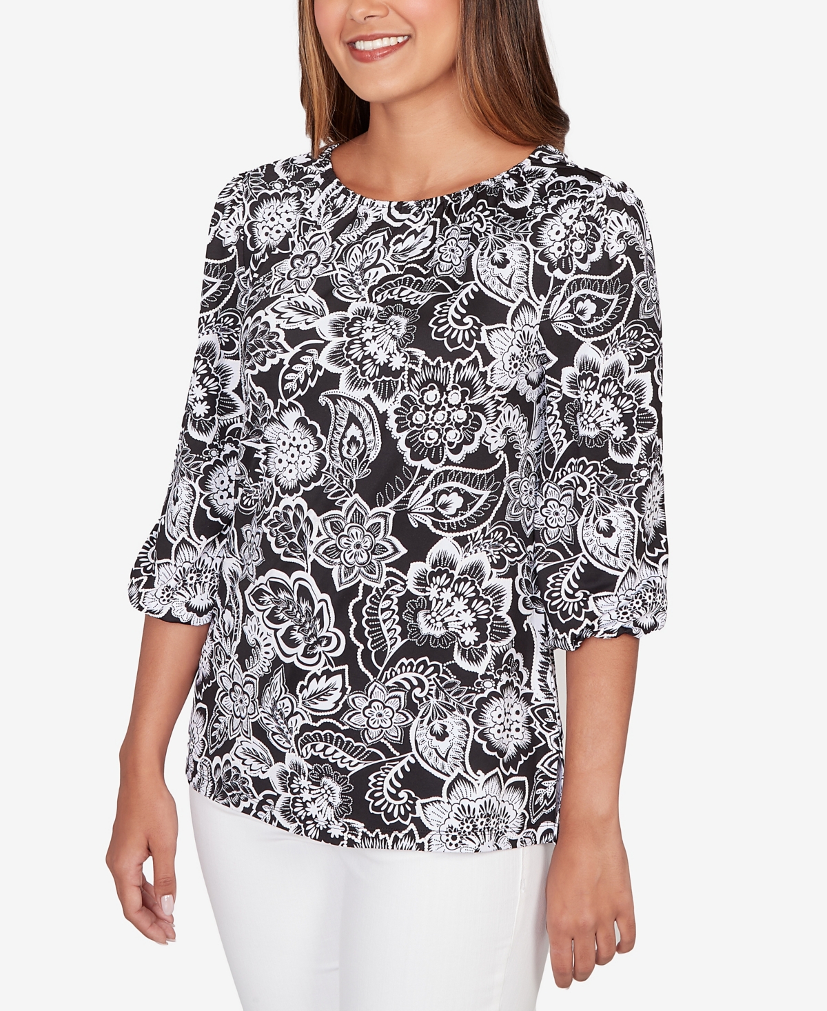 Ruby Rd. Petite Dotted Floral Puff Print Knit Top