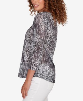 Petite Embellished Layered Floral Slub Knit Top