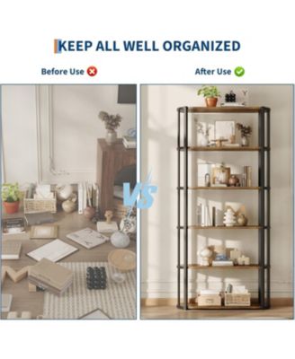 6-Tier Wooden Bookshelf, 71" Industrial Tall Bookcase with Metal Frame, Large Open Storage Shelf for Living Room, Bedroom, Office