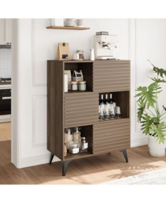 Modern 3-Tier Accent Cabinet with Doors, Wooden Buffet Sideboard with Metal Legs, Storage Stand for Living Room, Dining Room, or Hallway