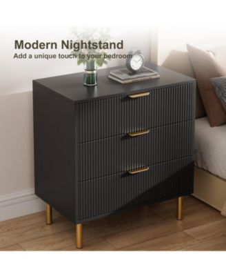 Modern 3 Drawer Dresser for Bedroom, Wood Chest with Gold Handle and Large Drawers for Living Room, Hallway, Entryway