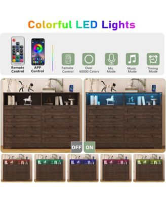 Dresser with 8 Drawers Wood Bedroom Dresser with Charging Station and LED Lights Large Modern Chest of Drawers for Bedroom Living Room Hallway