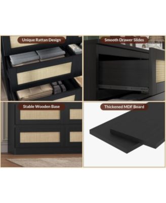 63 Inch Rattan 9 Drawer Dresser, Modern Farmhouse Chest of Drawers