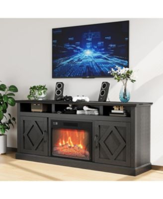 67" Fireplace TV Stand with 23" Electric Fireplace & Remote, Storage Cabinets, Entertainment Center, Brown