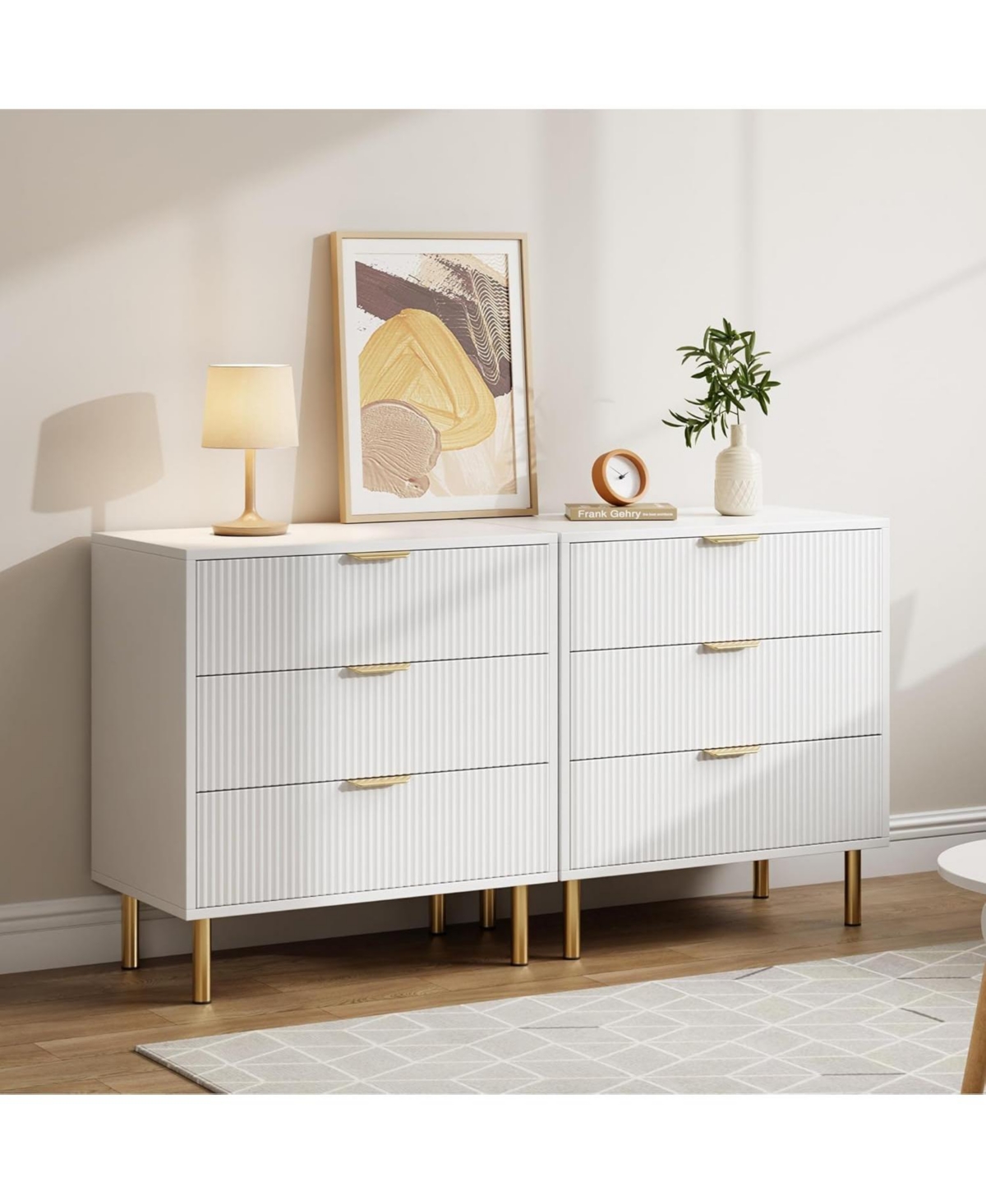 Gaomon Modern 3 Drawer Dresser for Bedroom, Wood Chest with Gold Handle and Large Drawers Living Room, Hallway, Entryway