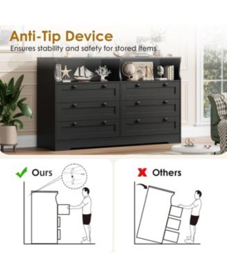 55" Rustic Brown 6-Drawer Wood Dresser, Modern Storage Organizer for Bedroom, Living Room, Closet & Entryway