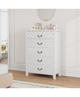 Farmhouse 5-Drawer Dresser for Bedroom, 45.2" Tall Vertical Storage Chest, Wooden Freestanding Organizer for Closet or Bedroom Space