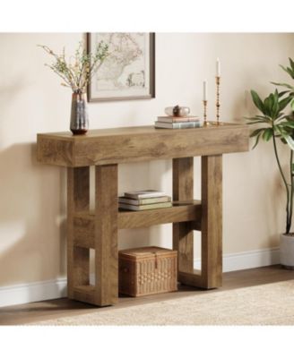 41.34-Inch Farmhouse Console Table, 2-Tier Narrow Sofa Table Behind The Couch,Light Brown