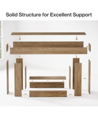 63" Console Table, Farmhouse 2-Tier Entryway Table with U-Shaped Base, Light Brown