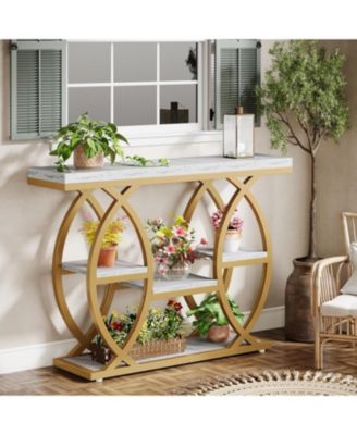 39.4" Console Table, Industrial 4-Tier Sofa Table Entryway Table, Narrow Wood Accent Tables with Metal Frame