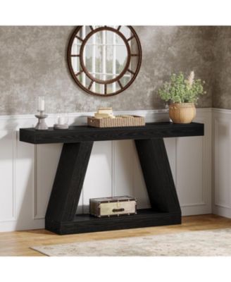 Farmhouse Console Table, 55-Inch Rustic Sofa Table with Storage, Black