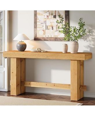 Wood Console Table, 63" Long Entryway Table with Stable Leg, Farmhouse Couch Station Behind Sofa with Storage