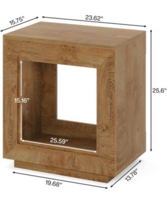 Rustic Wood End Table, 2 Tiered Square Side Table with Storage Shelf, Industrial Sofa Side Table for Living Room, Entrance