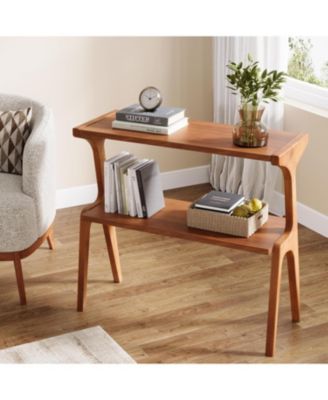 2-Tier Tall End Table with Storage Shelves, Slim Couch Side Table for Living Room, Narrow Bedside Table