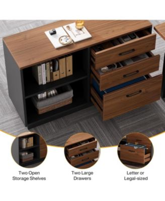 63   L-Shaped Executive Desk, Office Table with 39.37-Inch Drawers Cabinet, Large Computer Desk