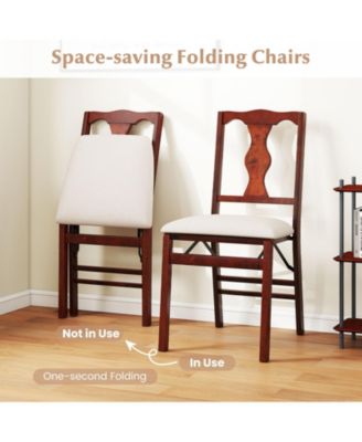 Set of 2 Folding Dining Chairs w/Rubber Wood Frame Soft Padded Seat Cushion