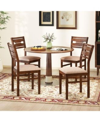Dining Chair Set of 4 w/ Rubber Wood Frame Padded Seat Curved Backrest