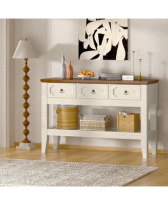 47" Farmhouse Console Table for Entryway, Narrow Rustic Entryway Table with 3 Drawer and Large Storage Shelf, Easy Assembly Furniture