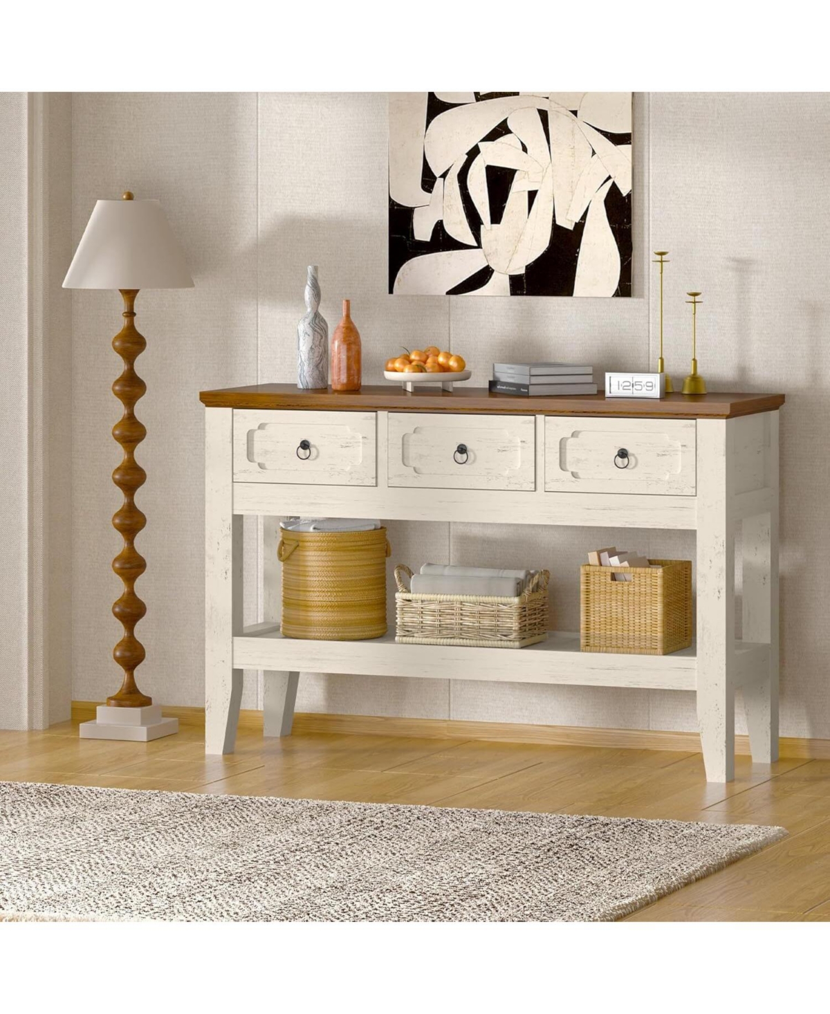 gaomon 47" Farmhouse Console Table for Entryway, Narrow Rustic Entryway Table with 3 Drawer and Large Storage Shelf, Easy Assembly Furniture