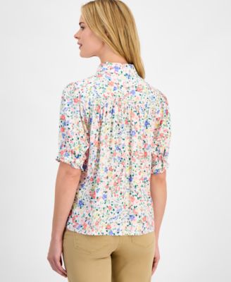 Women's Belagio Floral Short-Sleeve Smocked Blouse