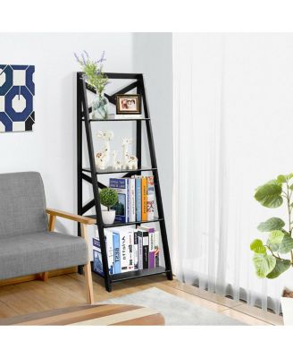 4-Tier Ladder Shelf Bookshelf Bookcase Storage Display Leaning Home Office Decor