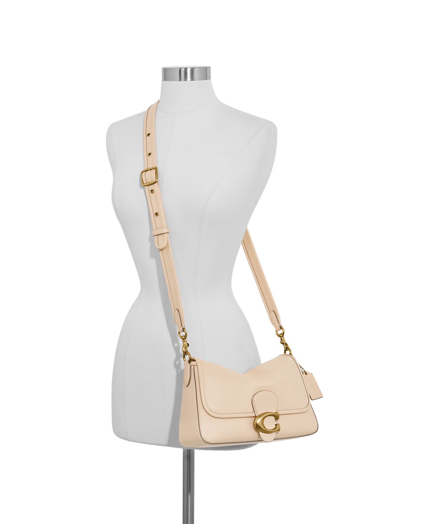 Женская сумка COACH Tabby Medium Soft Leather Shoulder, цвет: Латунный / Слоновая кость — фото 4