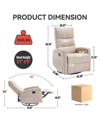 Manual Recliner Chair with Rocker and Swivel in Fabric for Living Room