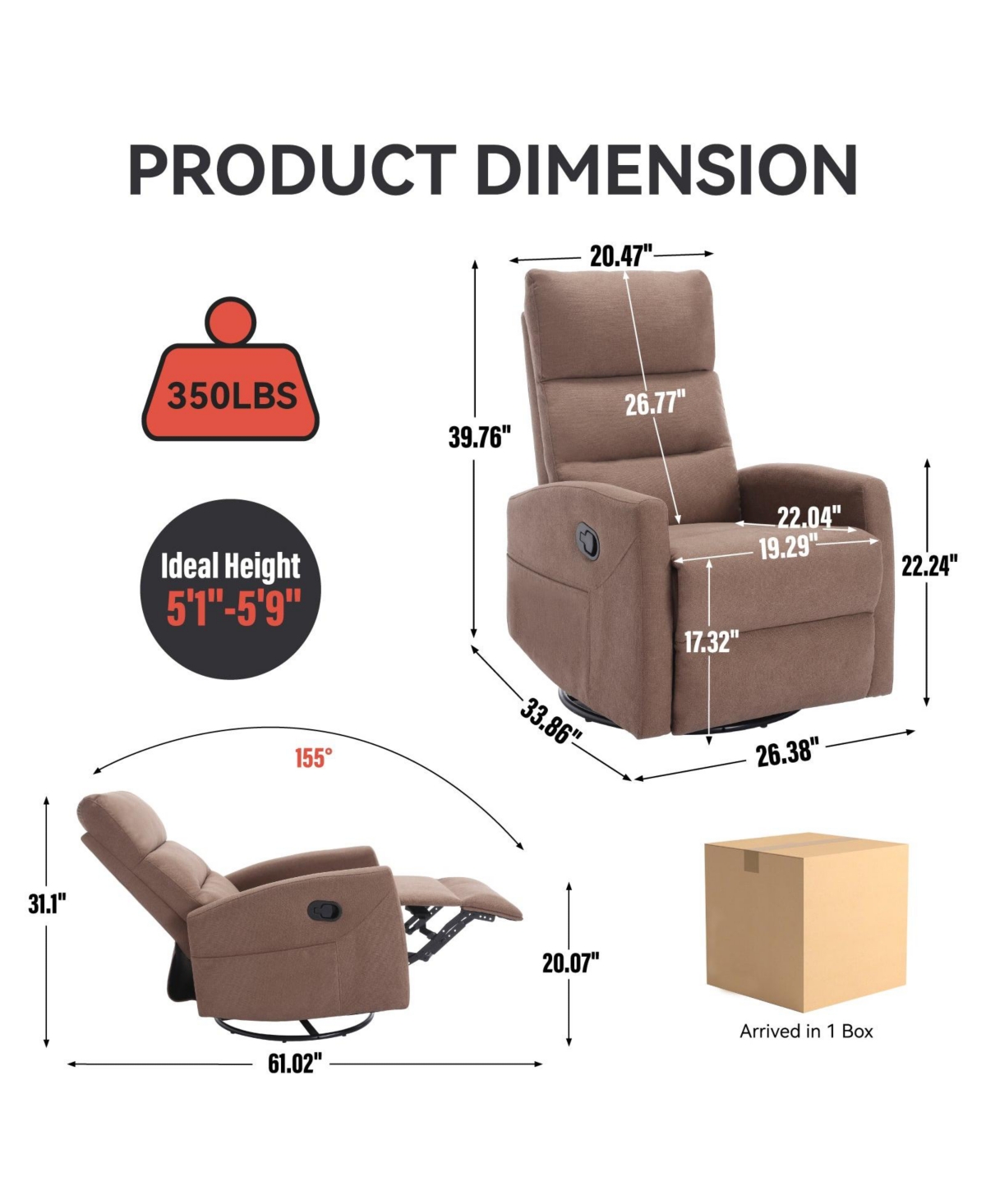 Boyel Living Manual Recliner Chair with Rocker and Swivel Fabric for Room