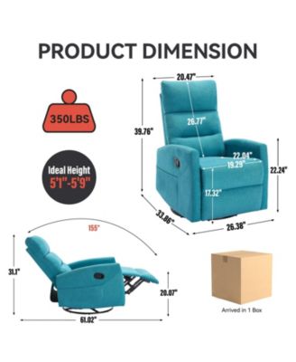 Manual Recliner Chair with Rocker and Swivel in Fabric for Living Room