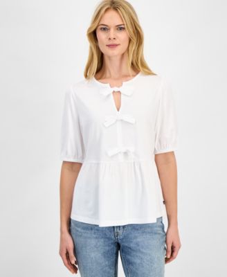 Women's Solid Bow Peplum Top