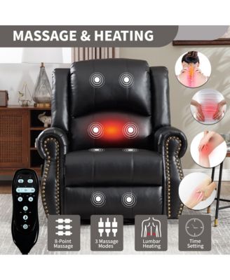 Faux Leather Recliner Chair Rocker Swivel Chair Manual Recliner with Heat & Massage