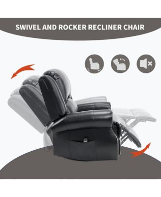 Faux Leather Recliner Chair Rocker Swivel Chair Manual Recliner with Heat & Massage