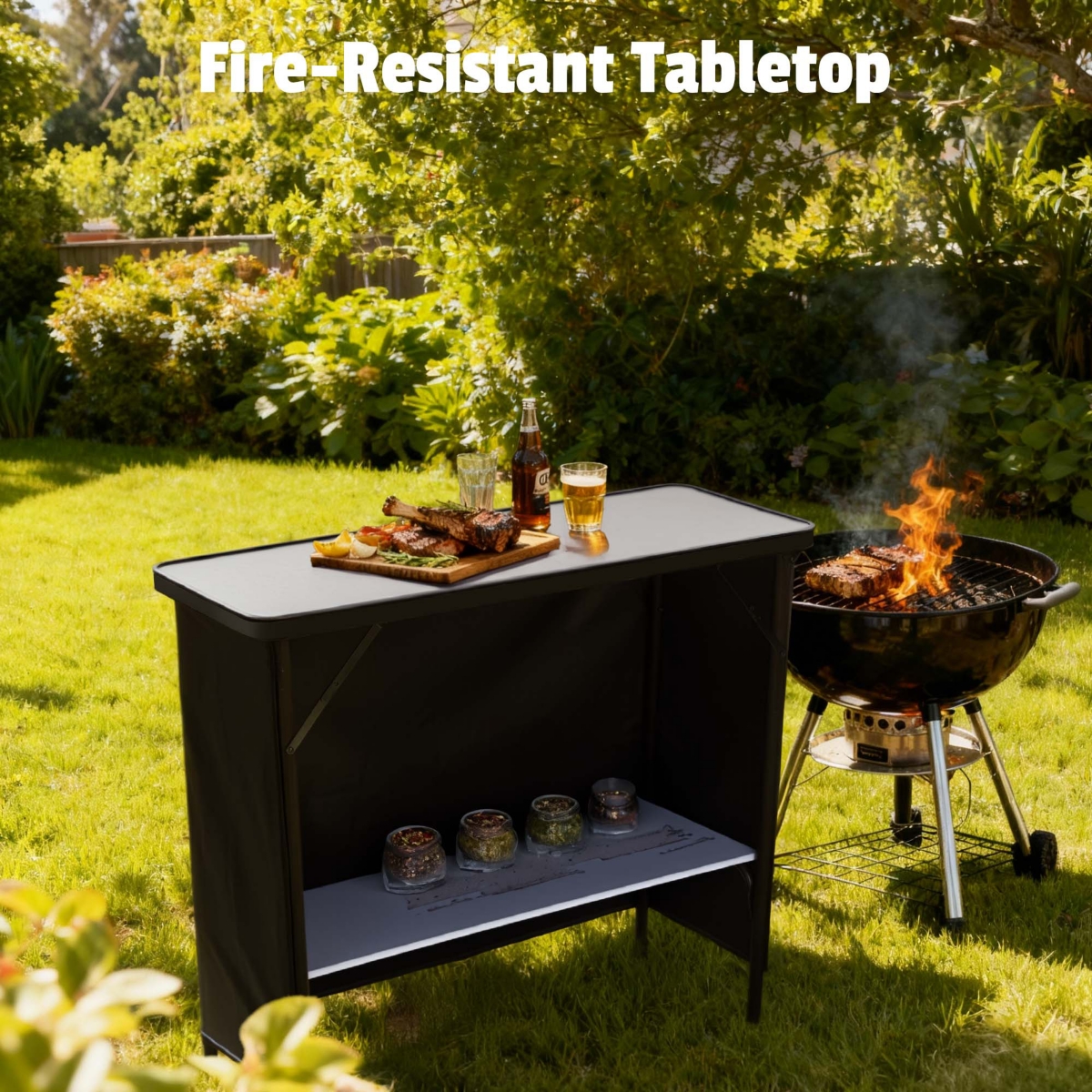 InstaHibit Ez Go 2-Pc Portable Bar Table with Carry Bag & Black Skirt for Events