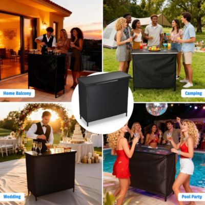 EZ GO 2-Pc Portable Bar Table with Carry Bag & Black Skirt for Events