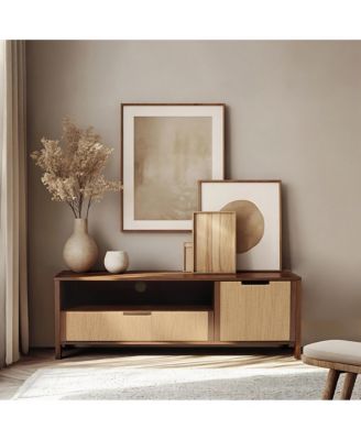 Walnut Finish MDF Wood with Rope Front TV Console with Storage