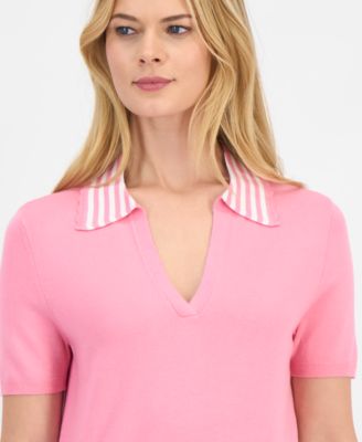 Women's Striped Johnny-Collar Sweater