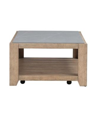 Millstone Cocktail Table with Unique Tile Top for Living Room - Nutmeg Oak Wood